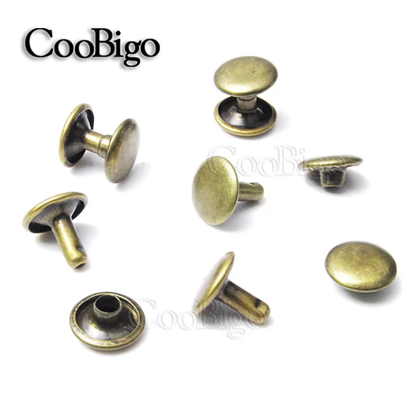 Antique Brass 50 компл. 10 мм круглая двойная заклепка шпилька столкновения ногтей Спайк-мешок пояса обувь, одежда браслет и металлический инструмент для DIY панк кожевенное ремесло - Цвет: Antique Brass