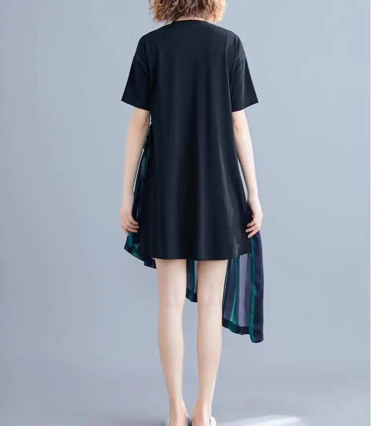 2019 Летняя мода уличная цвета контраст оборки асимметричное Повседневное платье