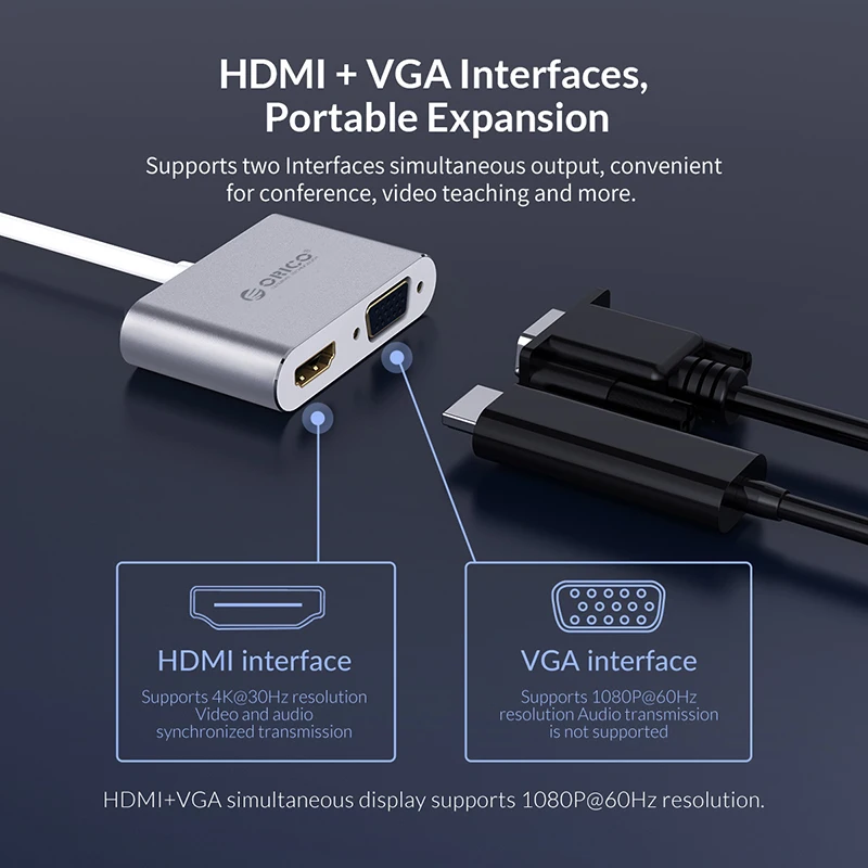 ORICO type-C к HDMI + VGA док-станция кабель большой экран Displayer двойной порт видео