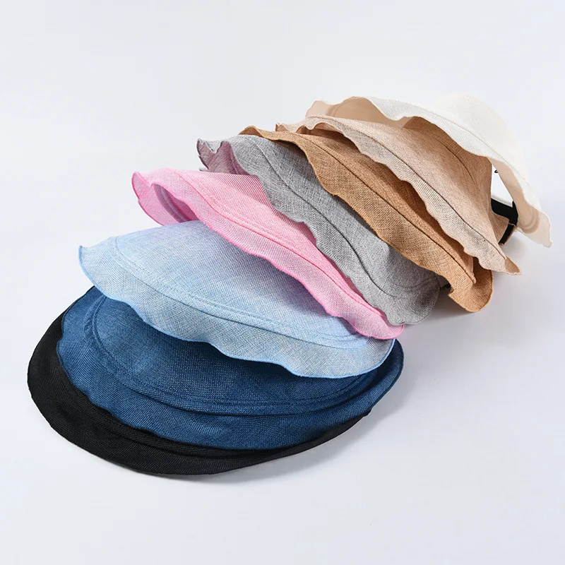 

USPOP women sun hat female adjustable wide brim cotton linen hat casual summer solid color beach hat Empty top visor cap