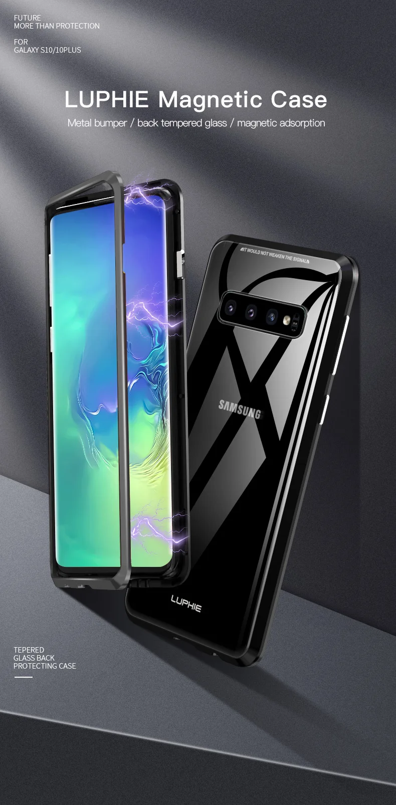 Магнитный чехол LUPHIE для samsung Galaxy S10 Plus S10e, Магнитный чехол, прозрачная Задняя стеклянная крышка для samsung S10 Plus S10e, металлический бампер