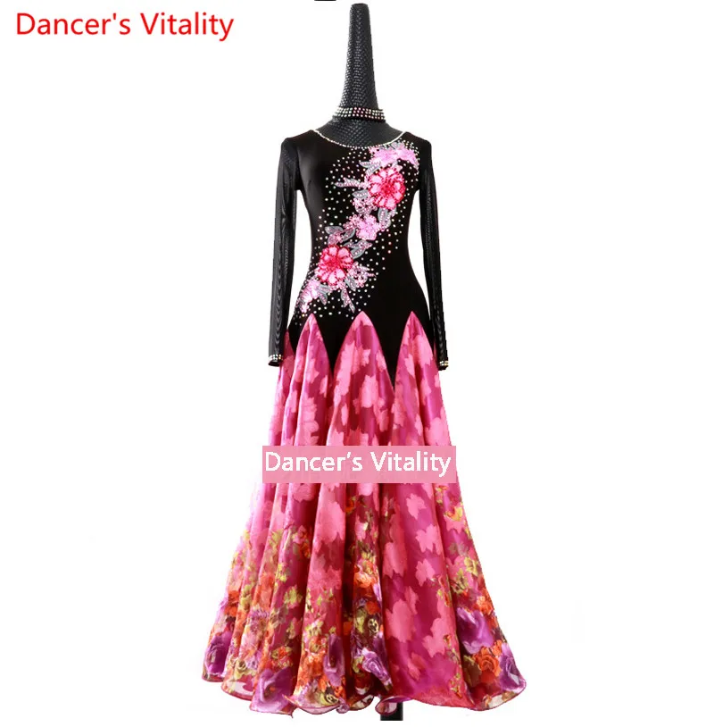 

Professional Women Modern Dance Wear printing diamond Skirts Ballroom Dancing Expansion Skirt Women Ballroom Dance Costume Dress