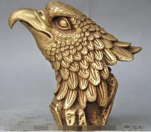 S1102 7 &quotКитайский латунь Фэншуй Богатство Fly Eagle король Ястреб Голова Статуя