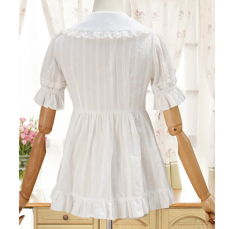 Белая хлопковая блузка с воротником Питер Пэн высокой талией короткими