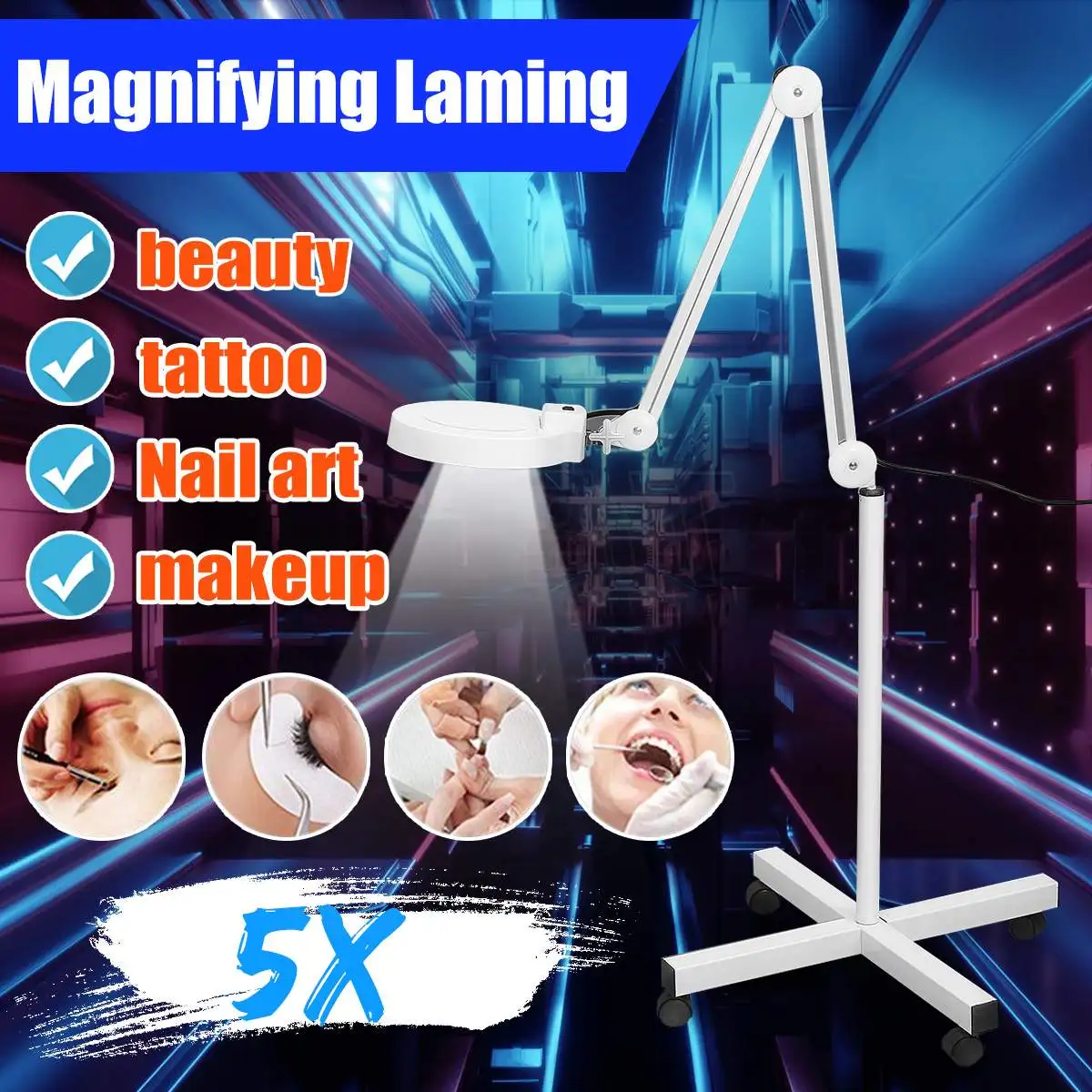 

5x LED Lamp Light Makeup Floor Magnifier Skincare Beauty Manicure Tattoo Salon Spa For Medical Cosmetology UK US Plug Standard