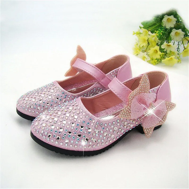 WEONEWORLD/Новинка 2018 года детская модная кожаная обувь для девочек со стразами и
