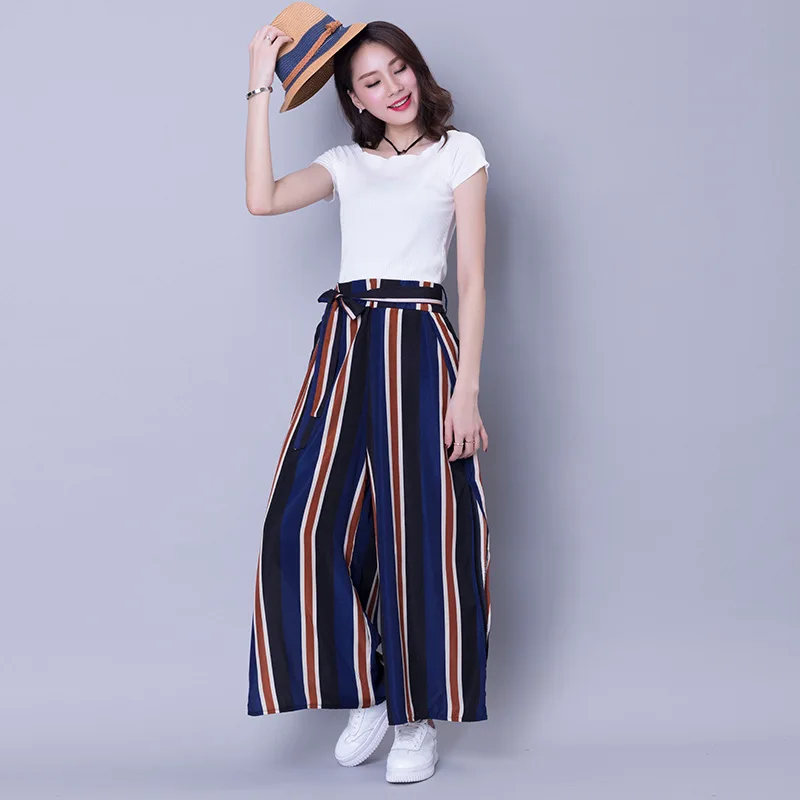 2019 весна и Новые Летние Высокий пояс в полоску широкие свободные штаны | Женская