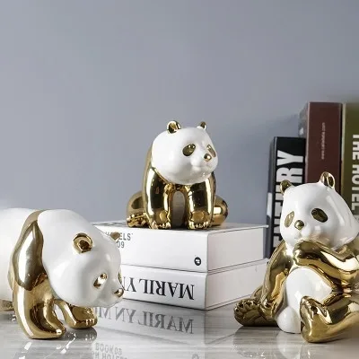 Китайский Позолоченные керамические Panda фигурка украшения творческие