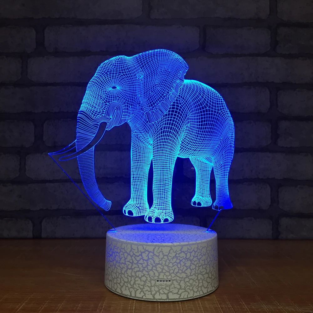 Ночник elephant3D креативная иллюзия 3d Светодиодная лампа 7 цветов настольная для