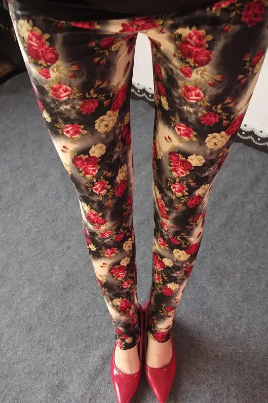 K092 Small Red Roses Новинка, леггинсы с цветочным принтом, большие размеры, леггинсы для гитары, клетчатые Тонкие штаны, модная женская одежда, брюки - Цвет: K092 Small Red Roses