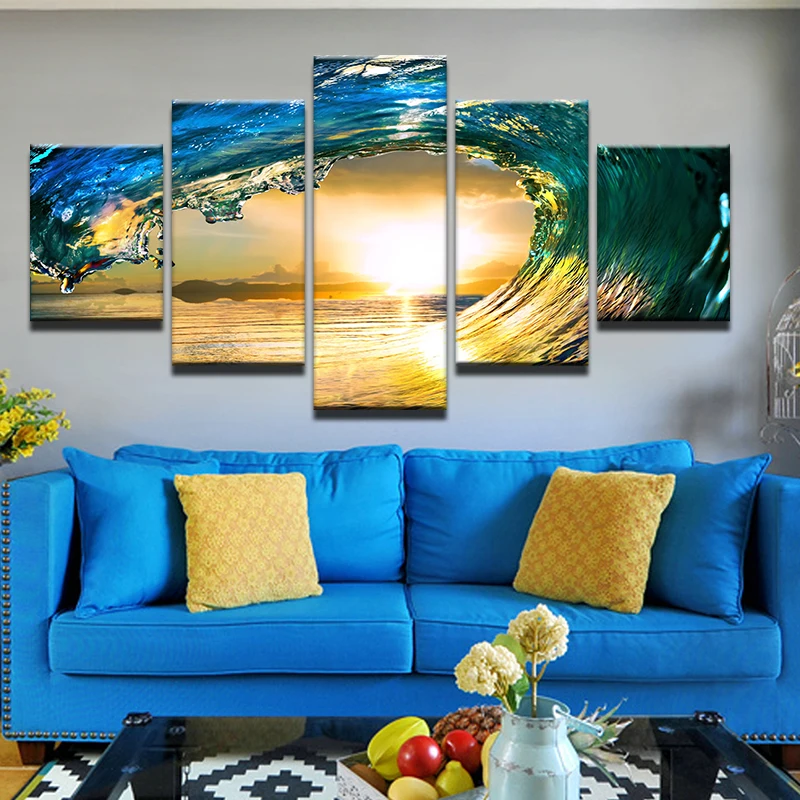 5 Panel Modern Seascape Art Pictures Canvas Painting for Home Decor HD Printed Poster | Дом и сад