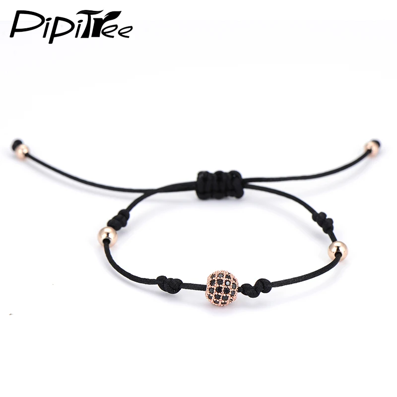 Pipitree роскошный 8 мм CZ шар розового золота цвет Шарм макраме браслеты простой
