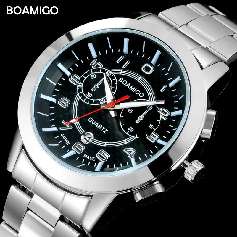 Мужские часы топовые брендовые Роскошные Кварцевые BOAMIGO деловые стальные с