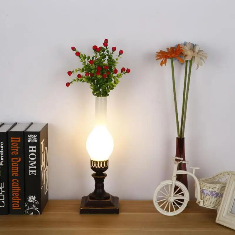 Сельская пасторальная железная стеклянная ваза светодиодная настольная лампа E27