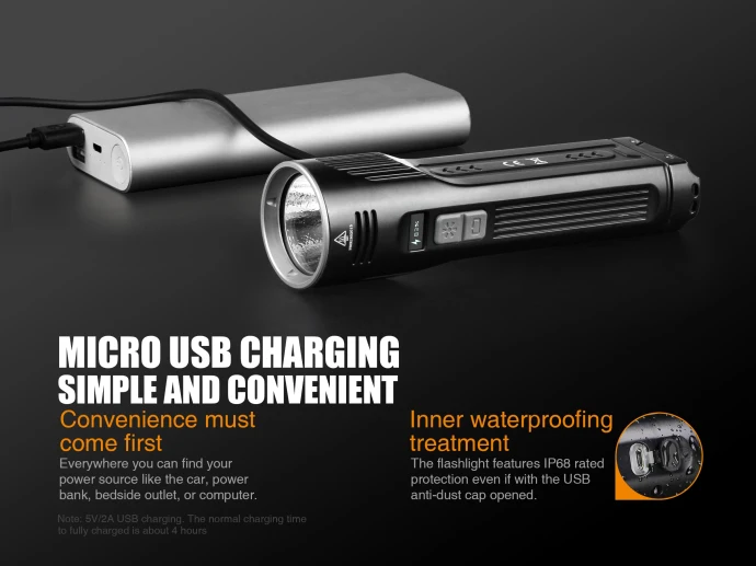 Новый Fenix UC52 светодиод Cree XHP70 перезаряжаемый фонарик Micro USB 3100 люмен встроенный 7 2
