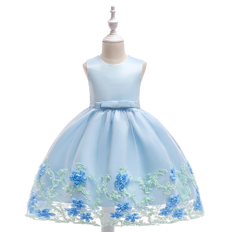 Retail Appliques Beauty Little Princess Party Gown Dress With Big Bow Floral Elegant Girls Birthday Wedding L1845 | Детская одежда и