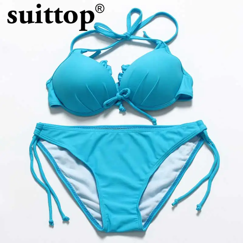 Suittop бикини 2017 новые летние пикантные однотонные Одежда заплыва костюм для Для