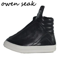 owen seak women shoes genuine leather high top ankle sneaker luxury trainers boots casual lace up flats shoes black big size