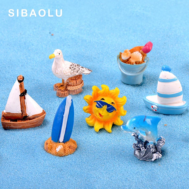 

Summer Sun Dolphin Beach Boat Pigeon figurine Starfish Resin Craft home decor miniature fairy garden decoration accessories toys