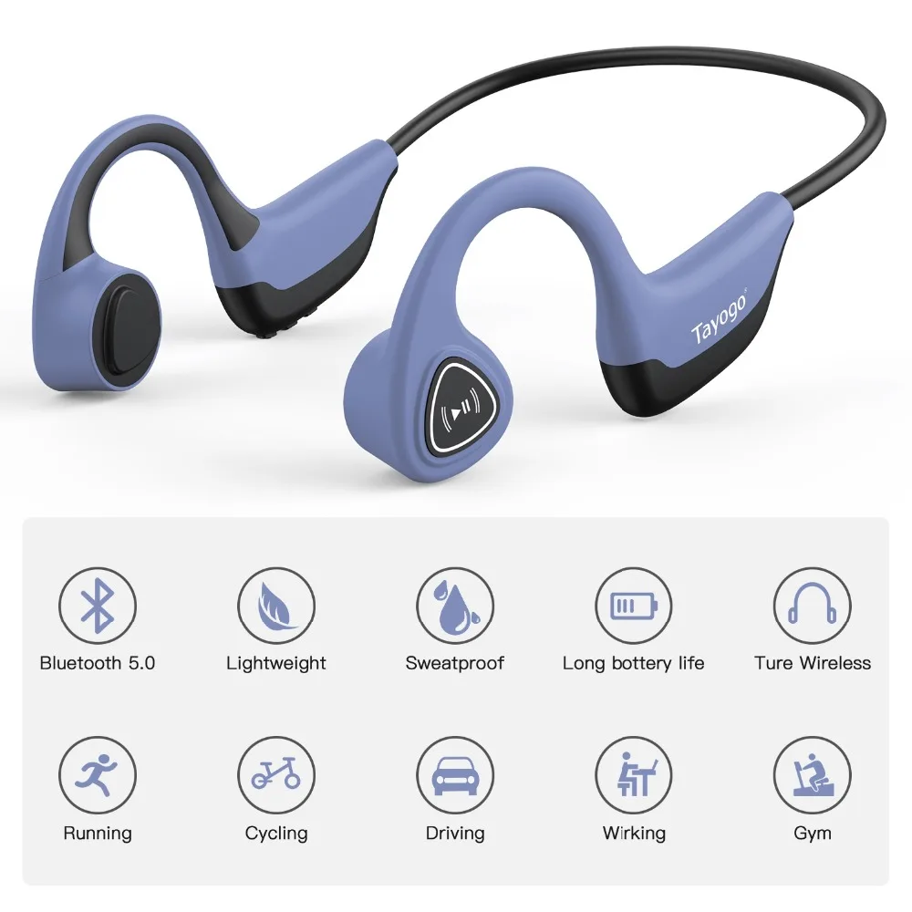 Беспроводная bluetooth-гарнитура Tayogo с костной проводимостью, наушники с поддержкой спортивных ушных крючков, HIFI Bluetooth игровая гарнитура с микрофонами