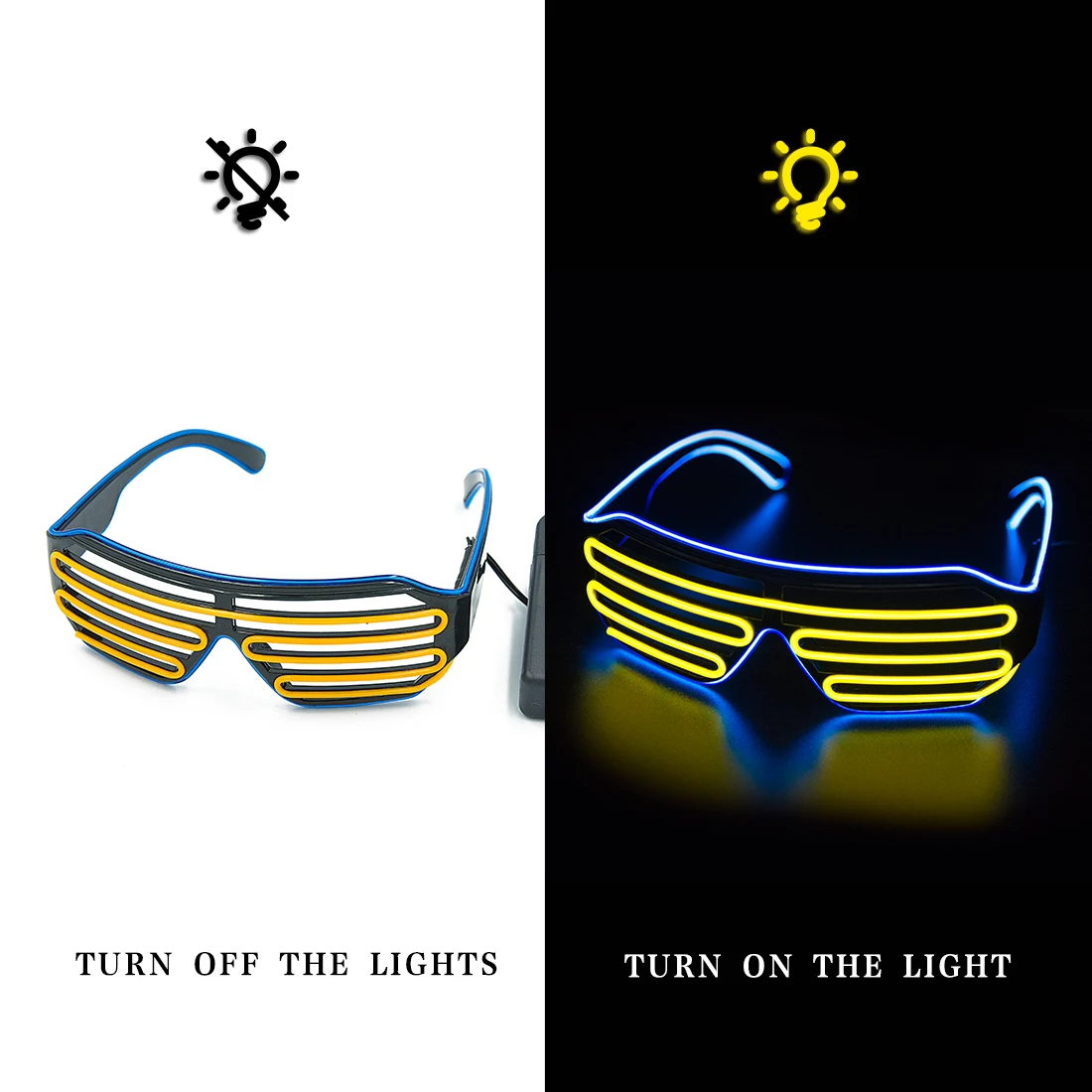 Blue and yellow Светящееся Стекло es светодиодный Gafas светящийся Bril Neon рождественское свечение солнцезащитное стекло es мигающий светильник для вечерние принадлежности реквизит костюмы Новинка - Цвет: Blue and yellow