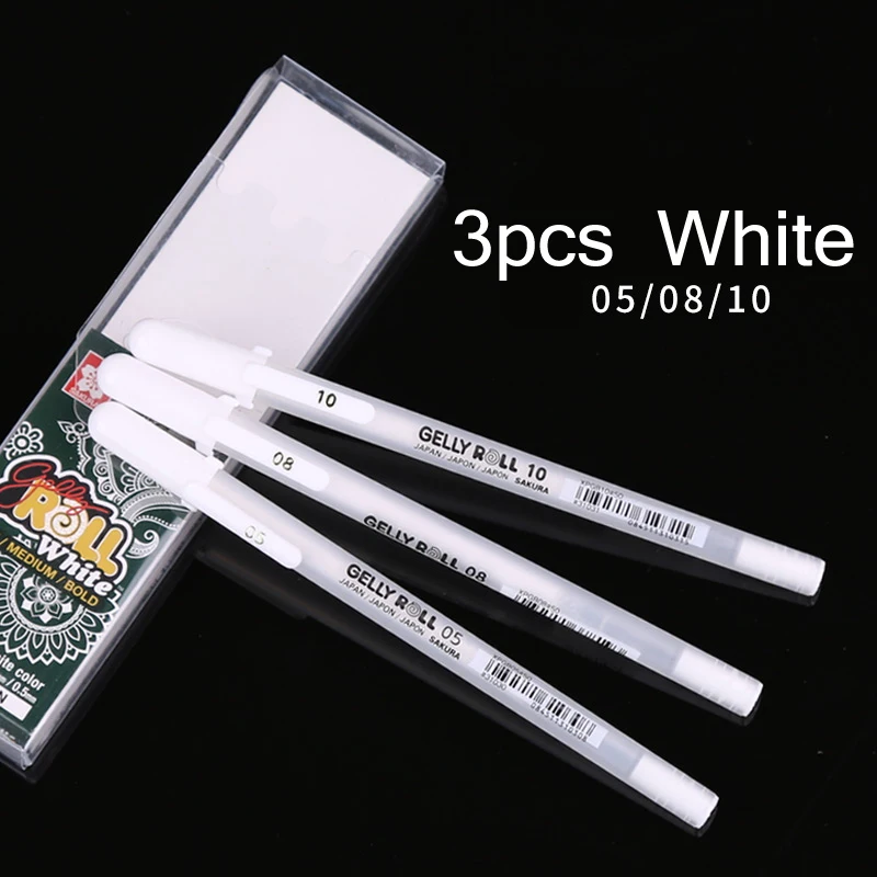 3pcs White 05 08 1.0 3 шт./лот, набор гелевых чернил Sakura Gelly в японском стиле, золотой, белый, серебристый металлик, эскизный маркер для выделения, ручка для рисования, товары для рукоделия - Цвет: 3pcs White 05 08 1.0