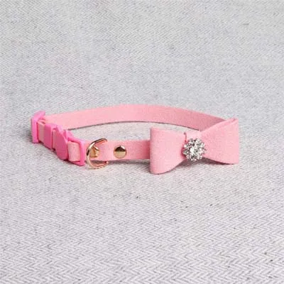 Розовый Принцесса Милая Собака ошейники для маленьких собак Bling Rhinestone Щенок Воротник прочный собака свинец Чихуахуа аксессуары воротник Перро 05E - Цвет: Розовый