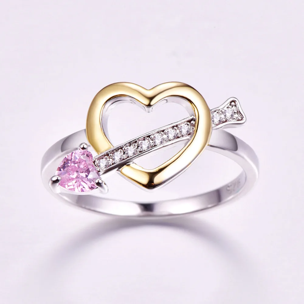 Lingmei Love Heart Women Fashion Jewelry Pink &amp Yellow White Zircon Silver Color Ring Size 6 7 8 9 Wedding Bridal Gifts | Украшения и