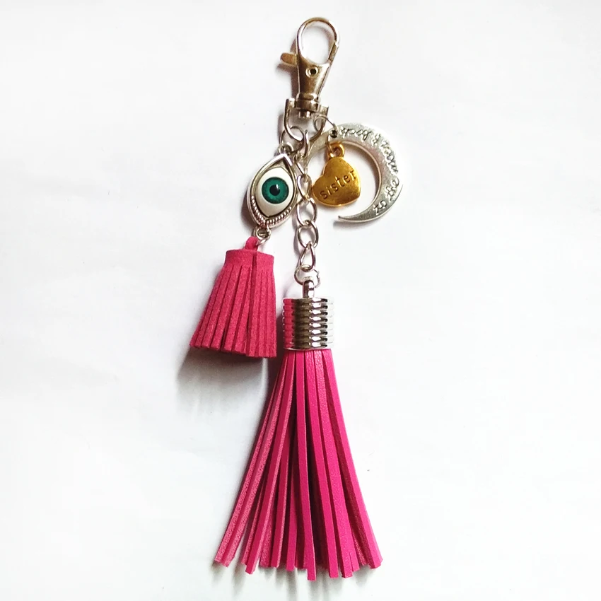 13 Colors Pu Leather Tassels Key Chain Blue Eye Women Keychain Bag Pendant Sliver Cap Car Ring Holder Retro Jewelry | Украшения и