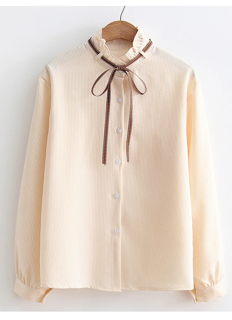 Женская шифоновая блузка с длинным рукавом Однотонная рубашка бантом и стоячим