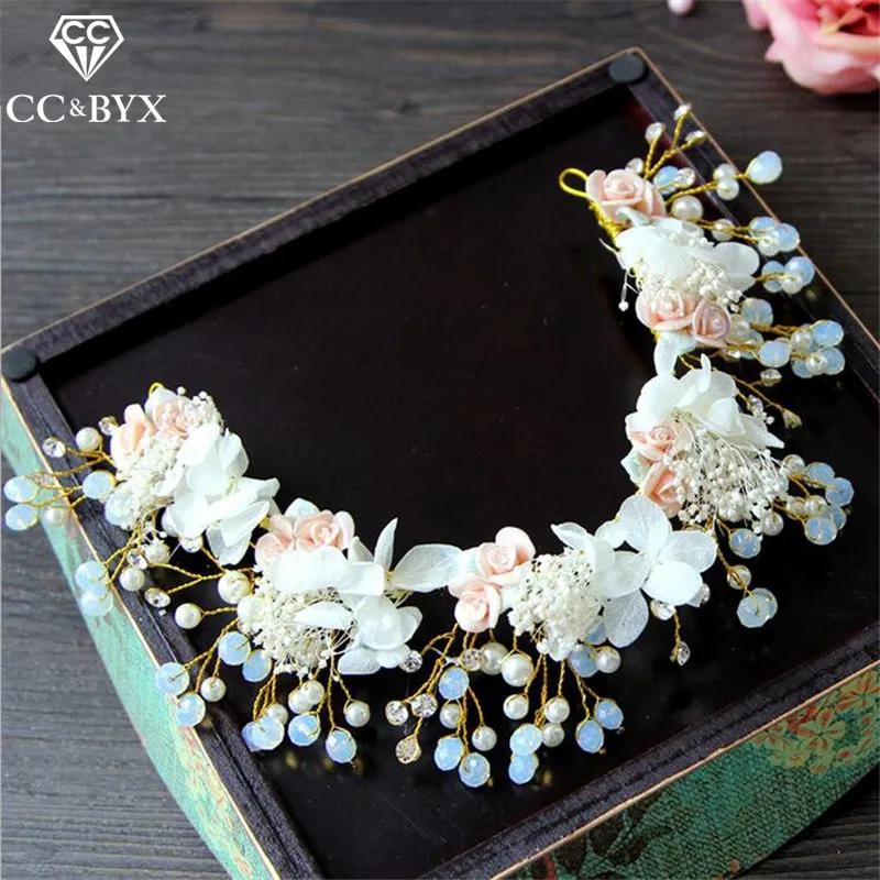 CC Hairband короны ручной работы гирлянды романтические 2 шт. наборы серьги цветы для Свадебные аксессуары для волос Bijoux Ювелирные изделия TS082
