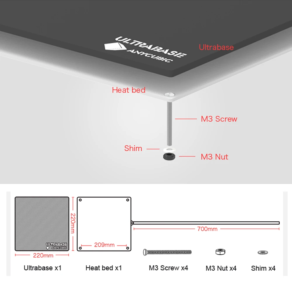 220x220 12v heatbed ultrabase 3d printer platform build surface glass plate for anycubic i3 mega mk2 mk3 3d printer hotbed parts free global shipping