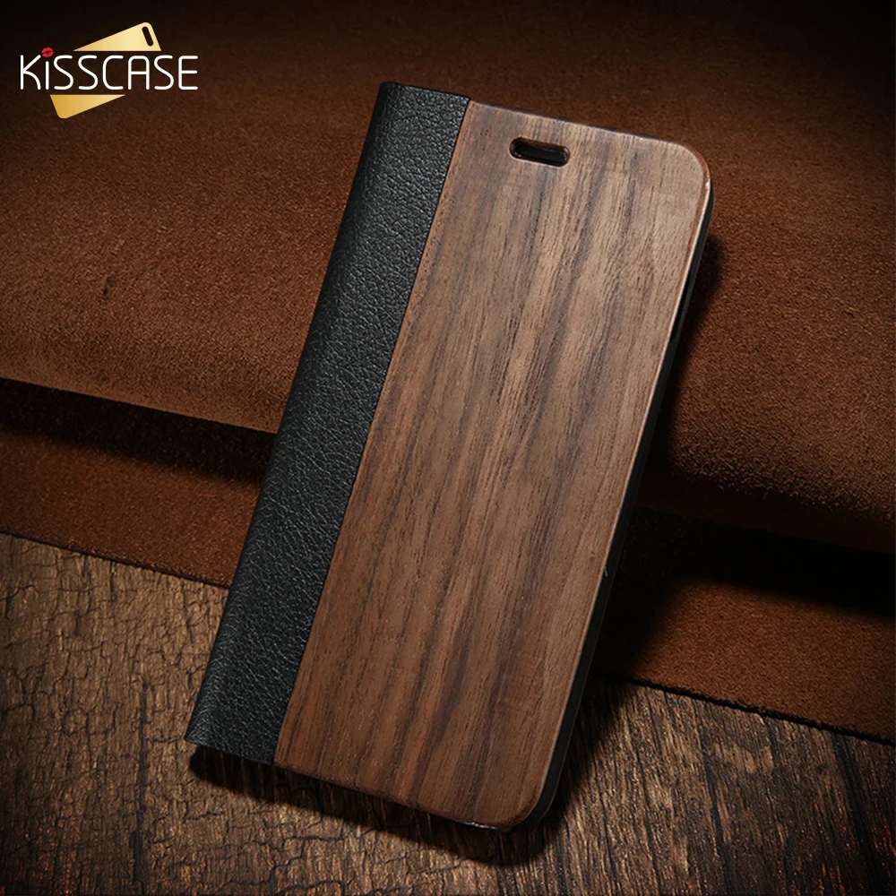 KISSCASE чехол на айфон 7 6 s 6 8 xs телефон бамбуковый флип-чехол для телефона iPhone 8 7 6 6s деревянный протектор чехол для iPhone 8 7 Plus X XR XS Max Card Wallet чехлы 3a чехлы на айфон