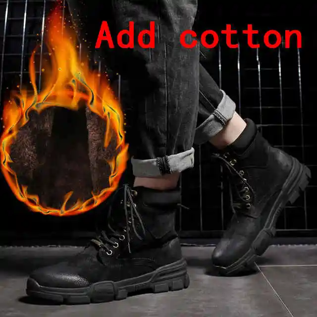 Add cotton black Брендовые мужские ботинки от hargrow Большие размеры 38-48, мужские зимние ботинки повседневные зимние ботинки на шнуровке мужские модные кроссовки, Рабочая обувь для мужчин - Цвет: Add cotton black