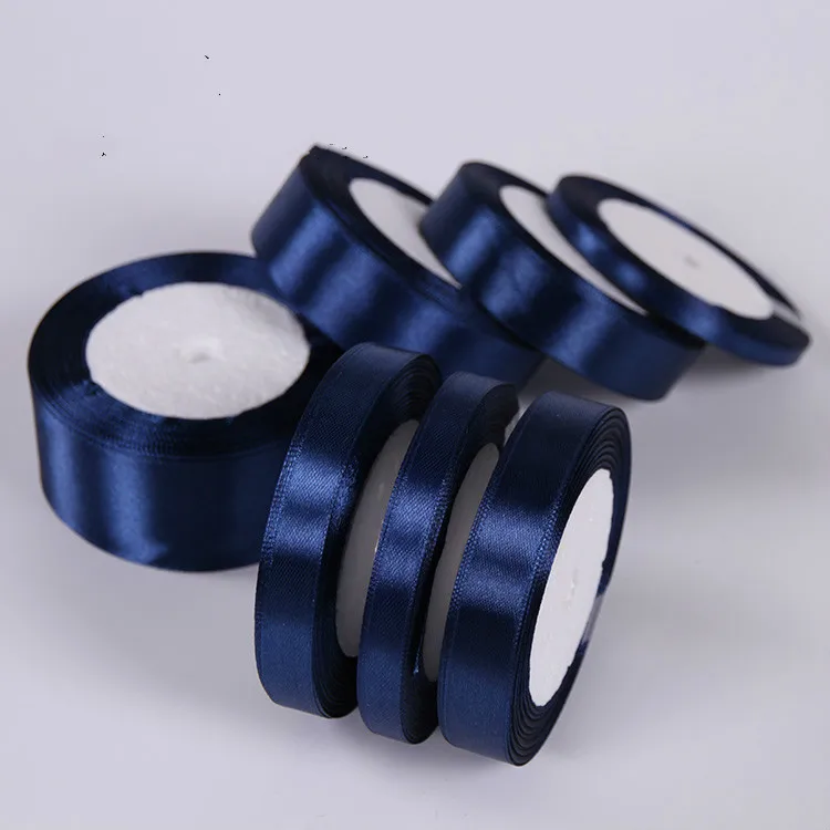 geinne 6mm-50mm wide 25 yards/roll navy blue Single Face Satin Ribbon Wholesale Gift Wrapping Christmas ribbons | Дом и сад