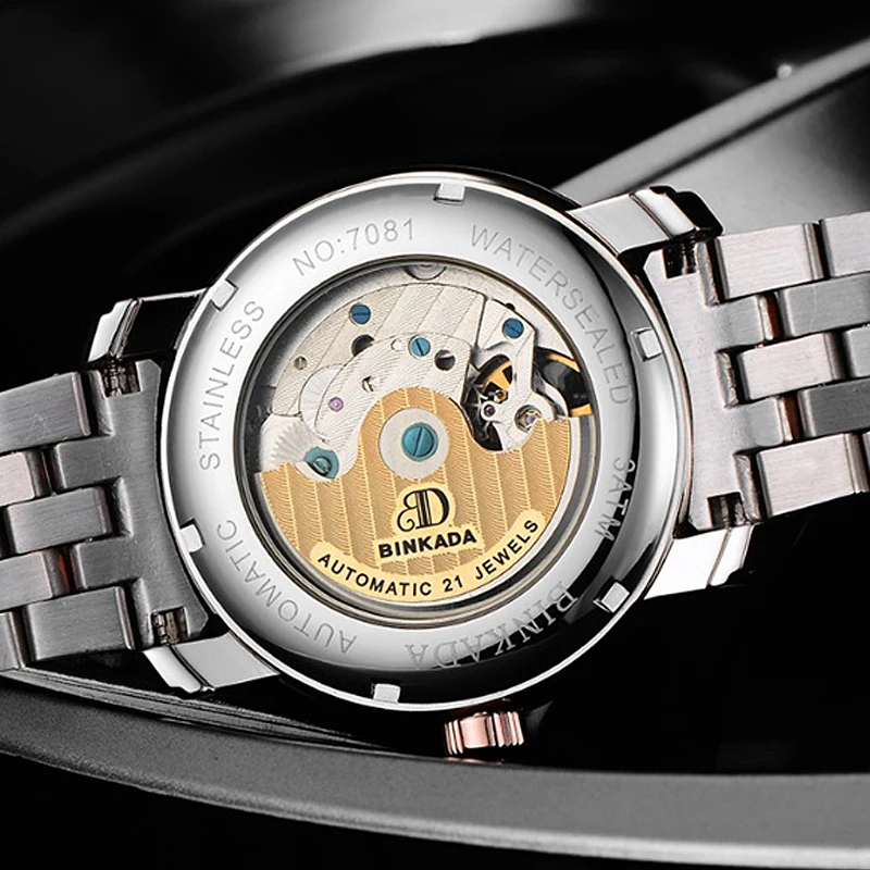 Часы BINKADA Мужские механические с автоподзаводом модные повседневные аналоговые