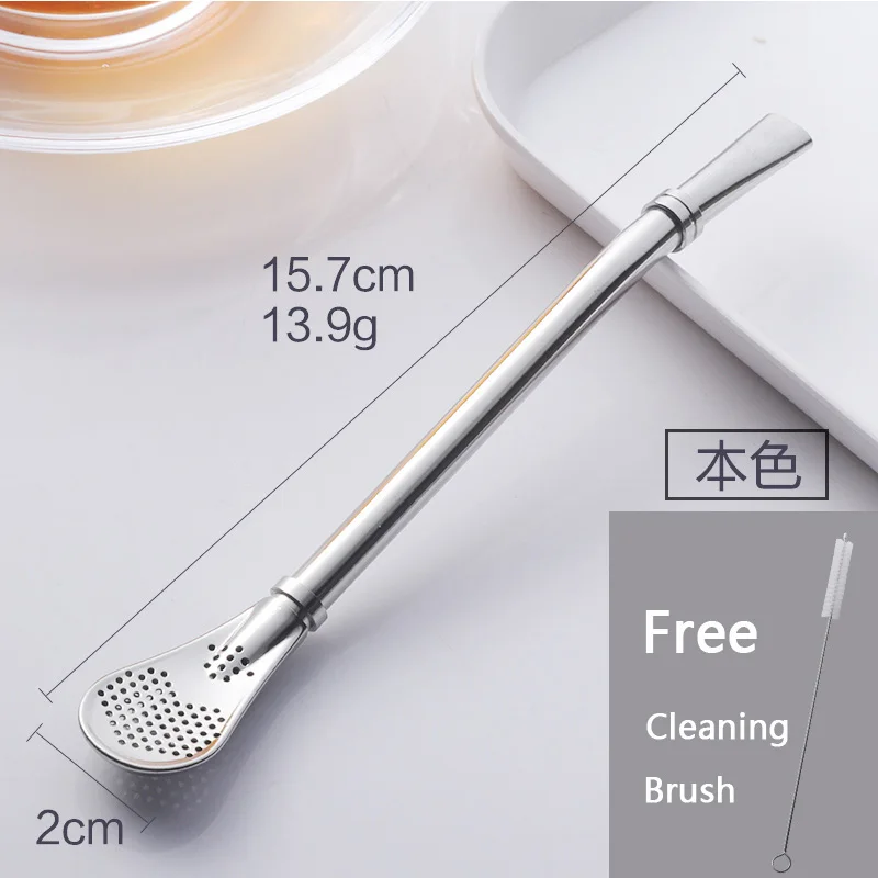 1 silver plus 1brush 1 шт. с 1 щеткой Yerba mate соломенный фильтр 304 нержавеющая сталь Bombilla многоразовые питьевые соломы металлические чайные инструменты барные аксессуары - Цвет: 1 silver plus 1brush