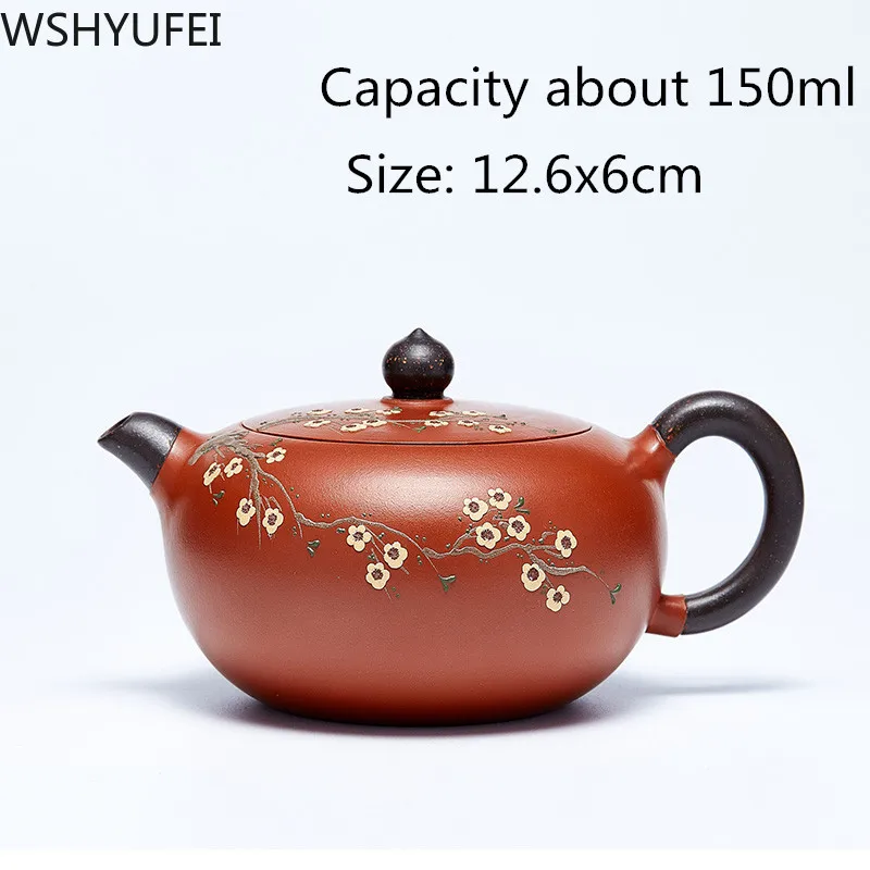 

Purple sand teapot 150ml two-color flat round plum Master Ding Yanping pure hand-made water smooth home tea set WSHYUFEI