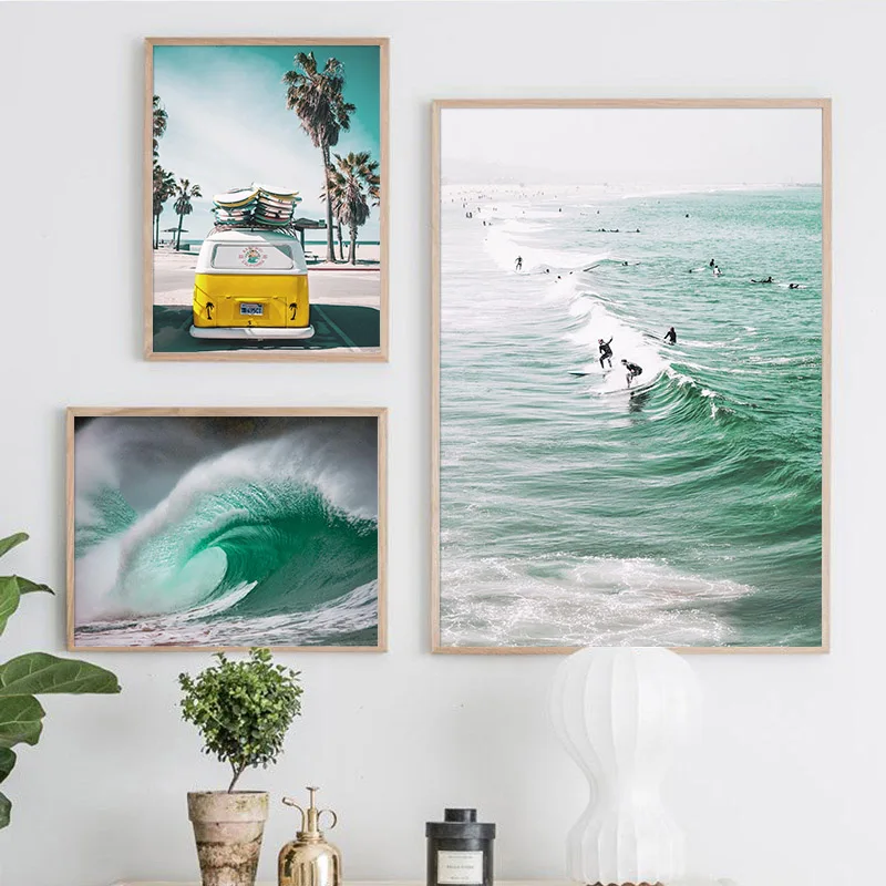 Scandinavian Poster Nordic Ocean Waves Surfing Wall Art Canvas Print Seascape Painting Tropical Decoration Picture Home Decor | Дом и сад