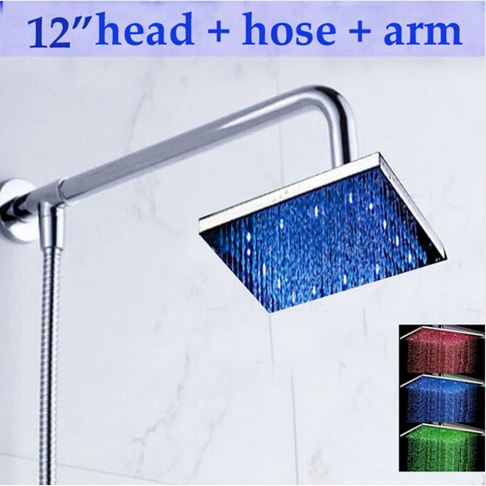 12 &quotсветодиодный Квадратный Дождь Насадки для душа настенный держатель W/шланг