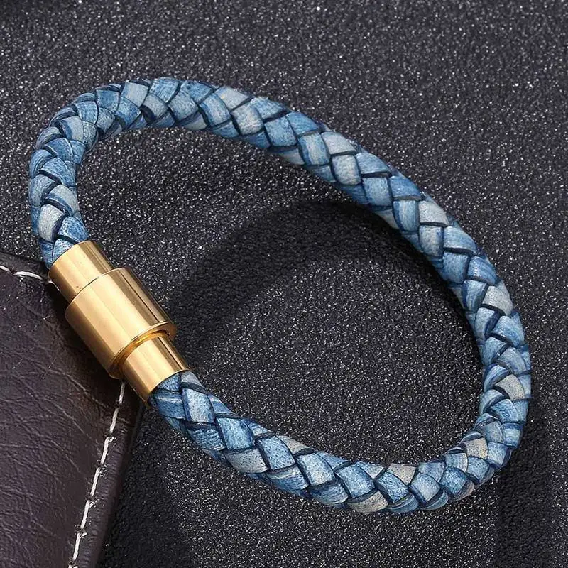Винтаж браслет женщина Для мужчин ювелирные изделия синий плетеный кожаный