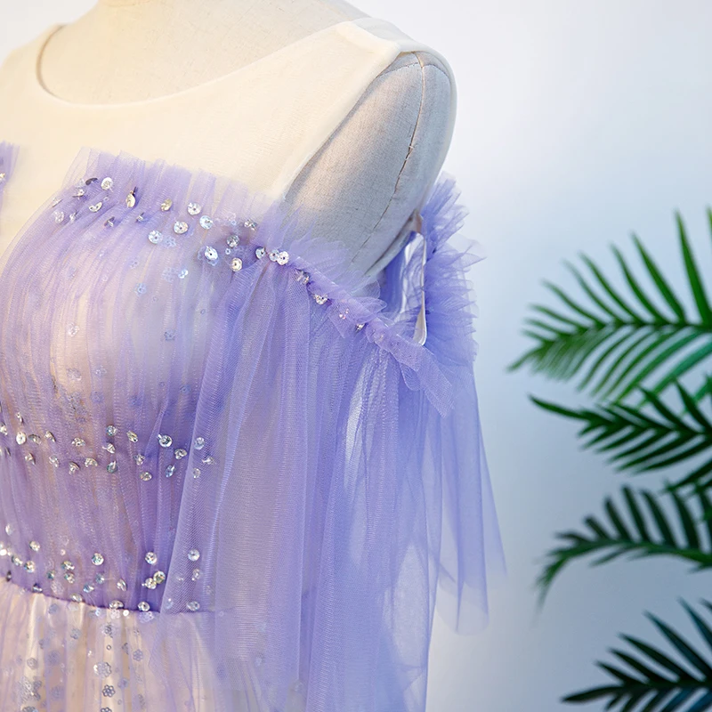 Женское вечернее платье со шнуровкой SSYfashion фиолетовое до пола с глубоким круглым