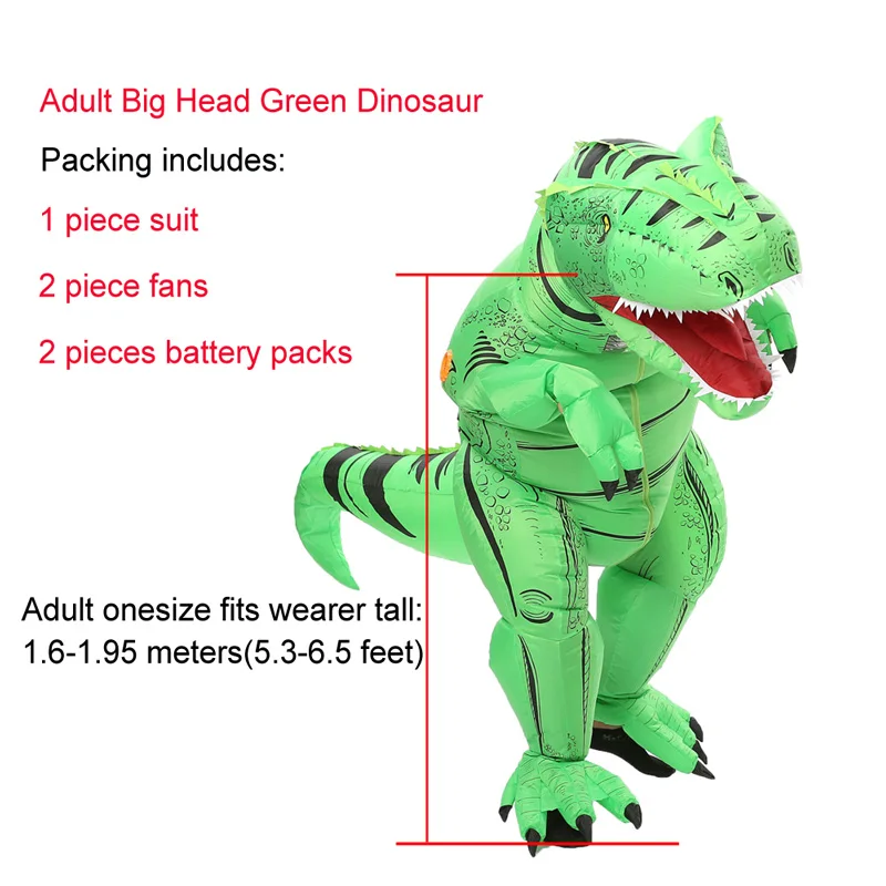 Big head green JYZCOS динозавр T REX надувной костюм для женщин и мужчин Детский карнавальный костюм для Хэллоуина карнавальный костюм талисман вечерние Purim костюм - Цвет: Big head green