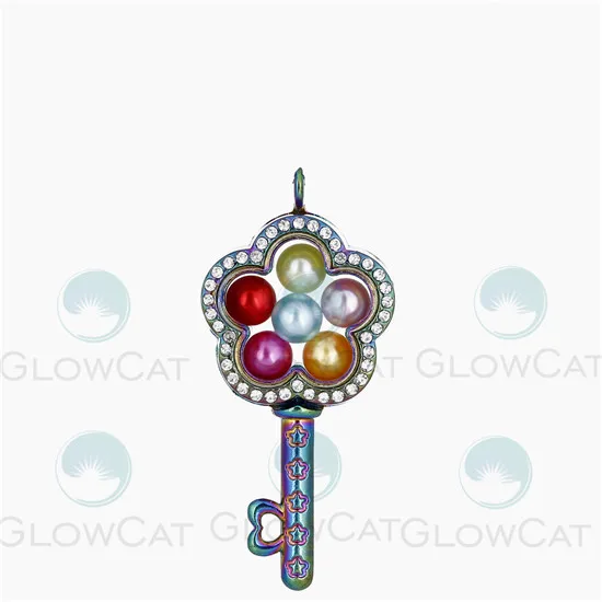 C1298 flower key Радужные плавающие Стразы с памятью, медальон, подвеска, 8 мм, жемчужная клетка, фото, подвески, подвеска со стальной цепочкой, ожерелье или нет - Окраска металла: C1298 flower key