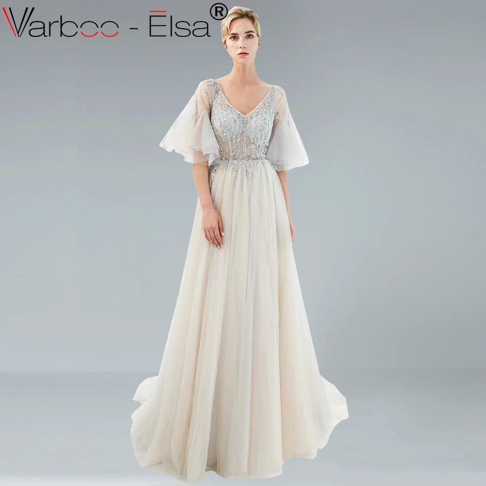 VARBOO_ELSA серые роскошные сексуальные вечерние платья длинные новинка 2018 Тяжелые