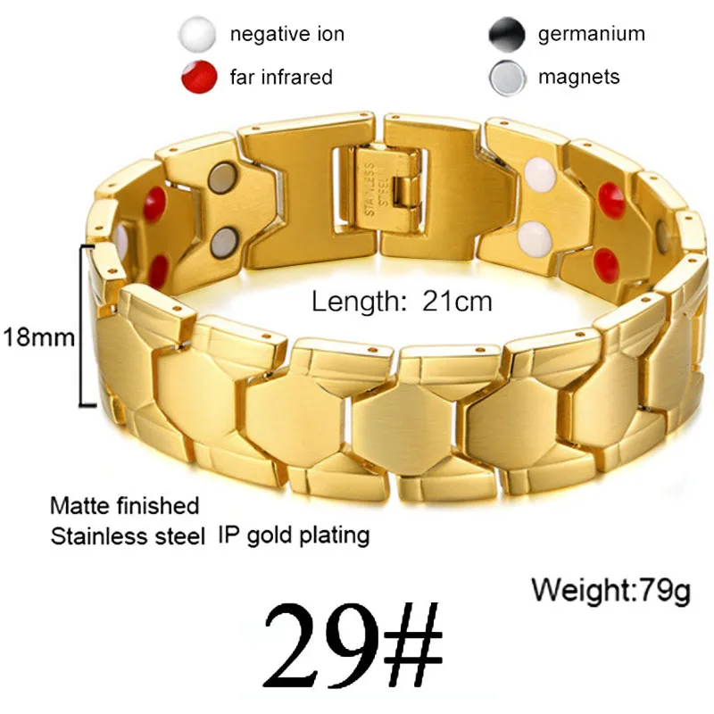 Gold 29 Для женщин и мужчин, забота о здоровье, германий, магнитный браслет для артрита и карпального туннеля, 316L, нержавеющая сталь, терапевтические браслеты - Окраска металла: Gold 29