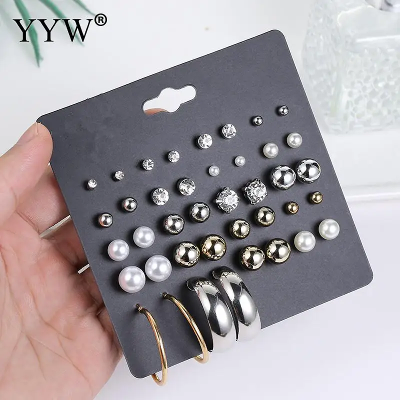 20 пар/лот Комплект сережек для женщин с искусственным жемчугом металлические