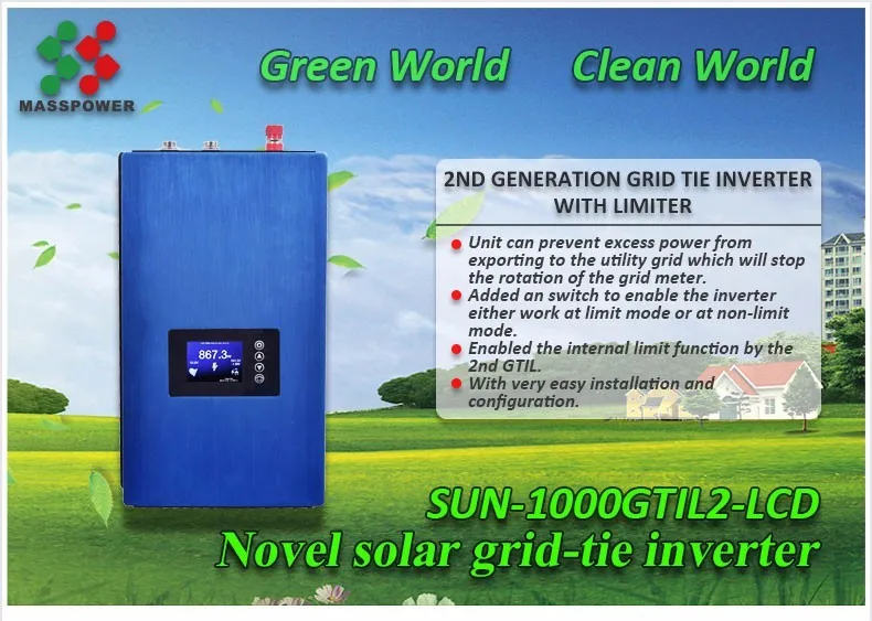 1000 Вт MPPT сетка галстук солнечный инвертор SUN1000GTIL2-LCD 22-60VDC и 45-90VDC внутренний ограничитель функция инвертора