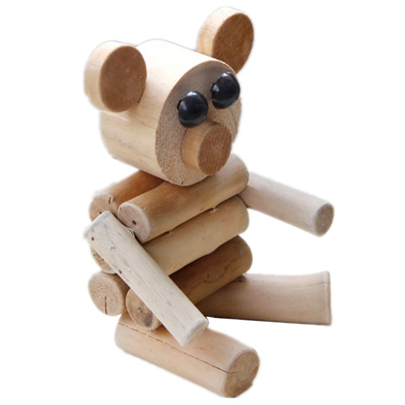 VILEAD 6.2'' Cute Wood Bear Figurines Handmade Wooden Decoration Cartoon Animal Model Vintage Home Decor Gift for Kids | Дом и сад
