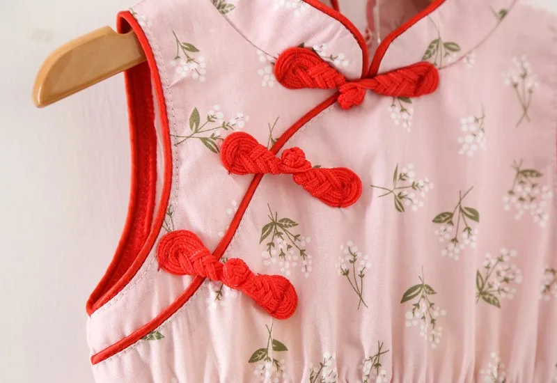 Новое поступление милое платье с цветочным принтом для девочек винтажное Чонсам